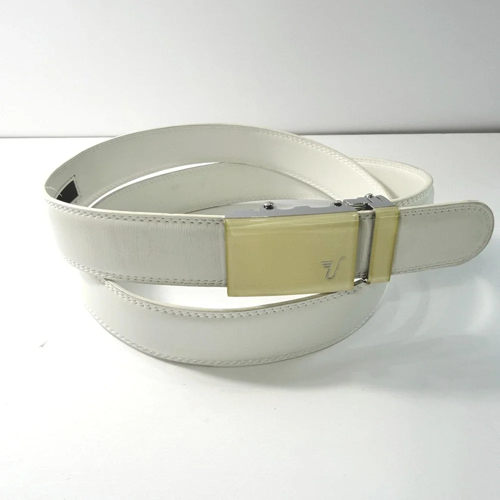 Mission Belt Mens White Leather Ratchet Belt Adjustable Golf Casual 47in - Picture 1 of 8